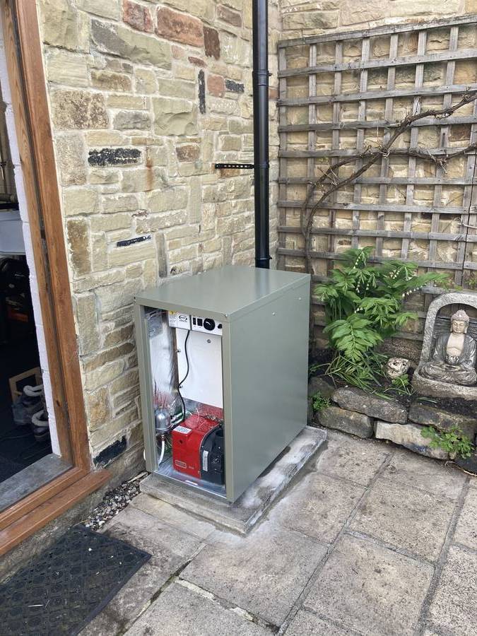 External oil boiler — Yorkshire stone